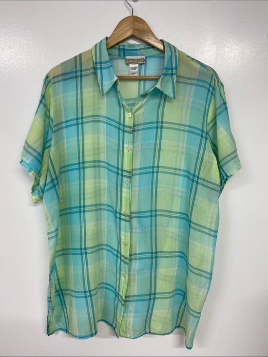Coldwater Creek Tops - Coldwater Creek Blue Yellow Sheer 100% Cotton Tunic 2X